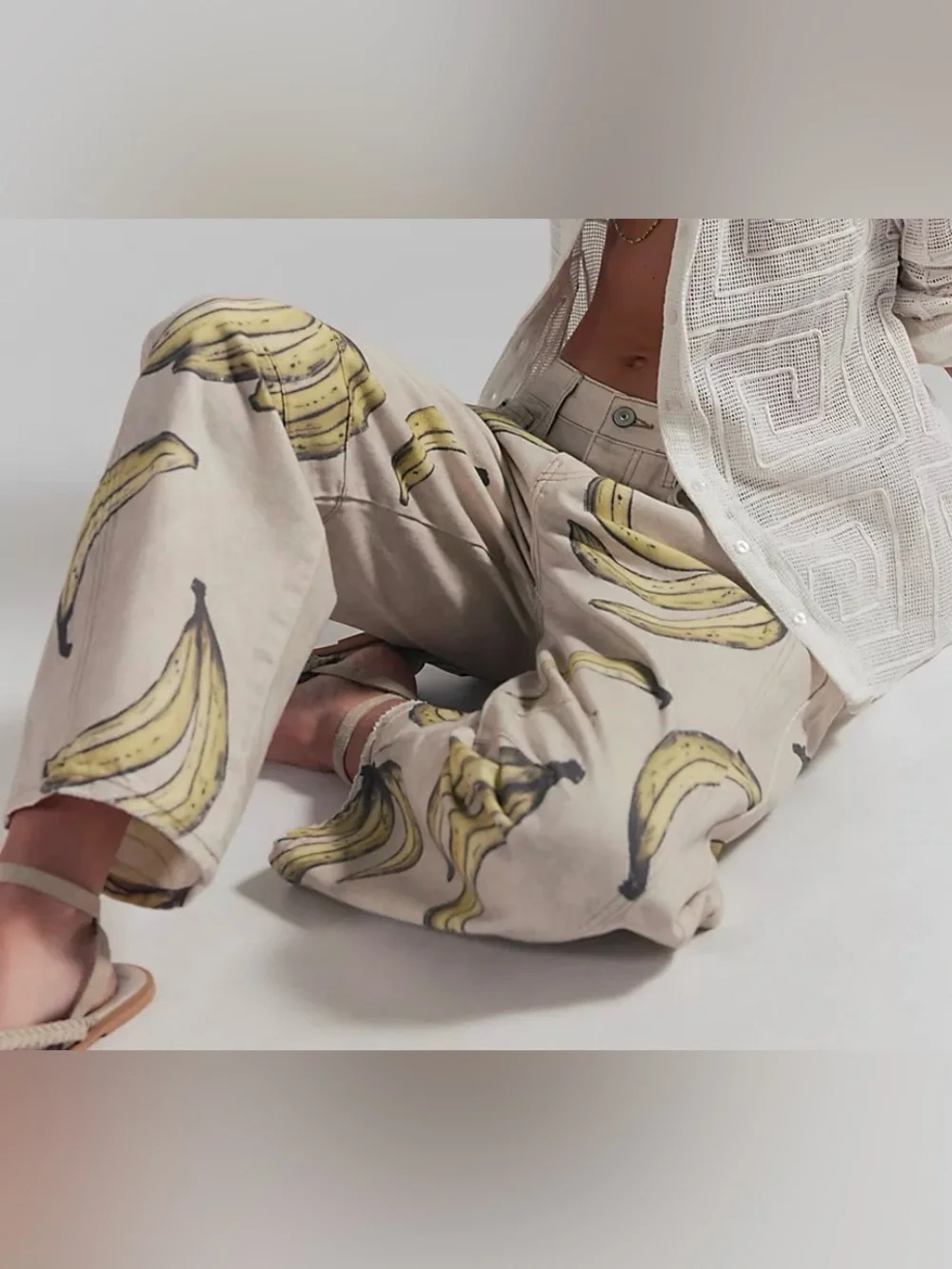 Free People We the Free Good Luck Printed Barrel Jeans